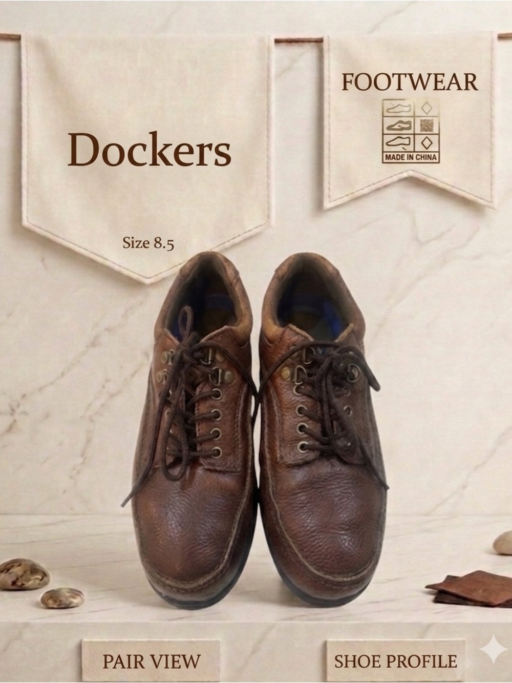 Dockers Men’s Brown Leather Rugged Oxford Lace Up Shoes Size 8.5